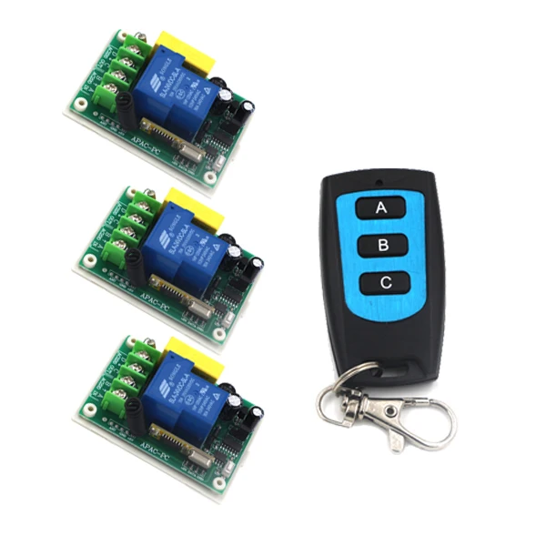

Home Automation System 220V 30A High Power Wireless RF Remote Control Switch with 3 Gangs Transmitter SKU: 5529