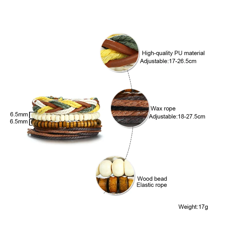 Vnox турецкий браслет в стиле панк для мужчин и Женщин Богемский Браслет кожаный