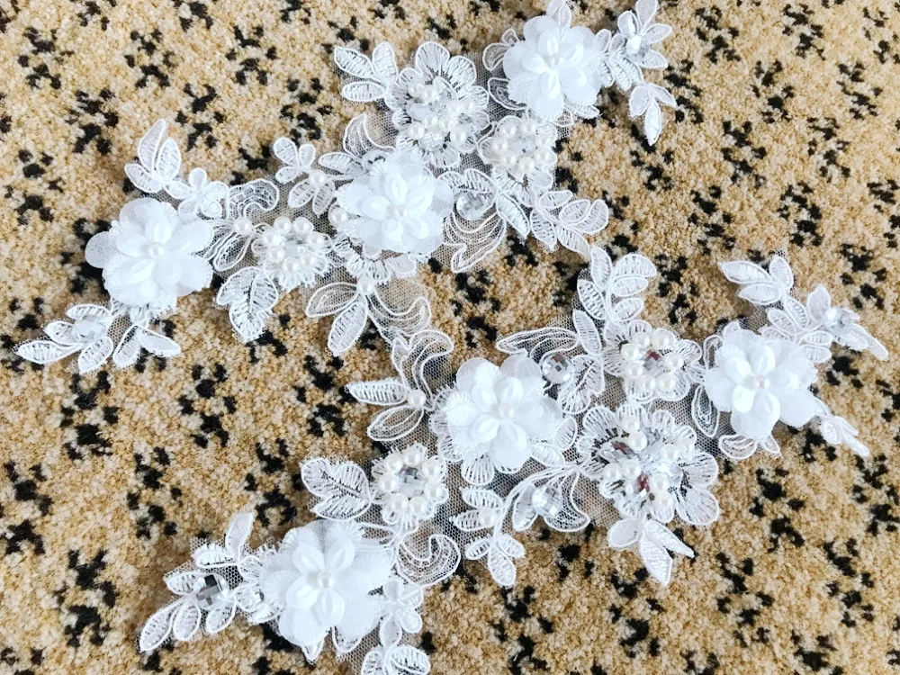 Кружевная аппликация ручной работы с кристаллами 25*11 см|hand sew applique|crystal lace appliquesew on