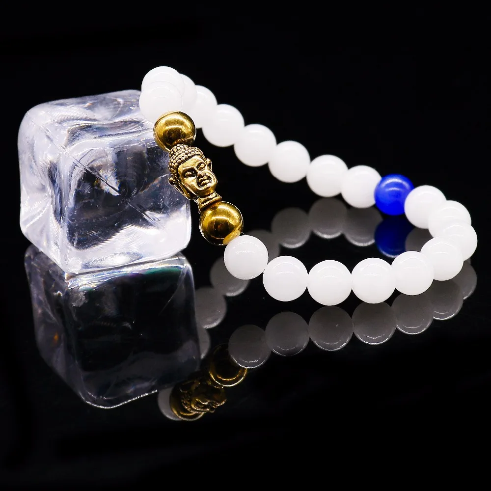 8 мм круглый браслет Будда из бисера голова натуральный с халцедоном камень