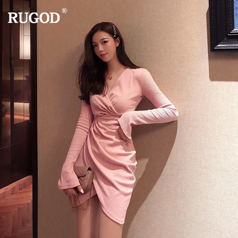 Женское облегающее платье-футляр RUGOD однотонное мини-платье с длинными рукавами