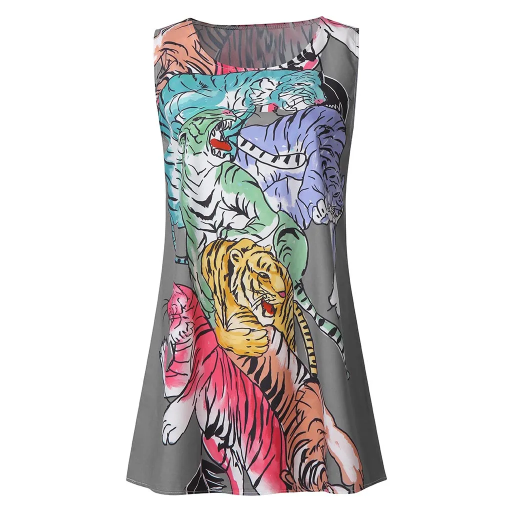 2019 Новое летнее платье Женская мода Повседневное без рукавов Хлопковое с круглым