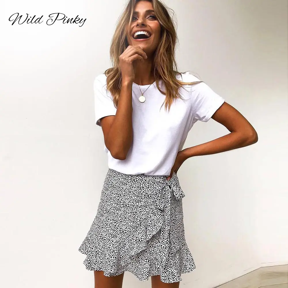 WildPinky Boho Обёрточная бумага принт юбки Для женщин Винтаж партия оборками короткая