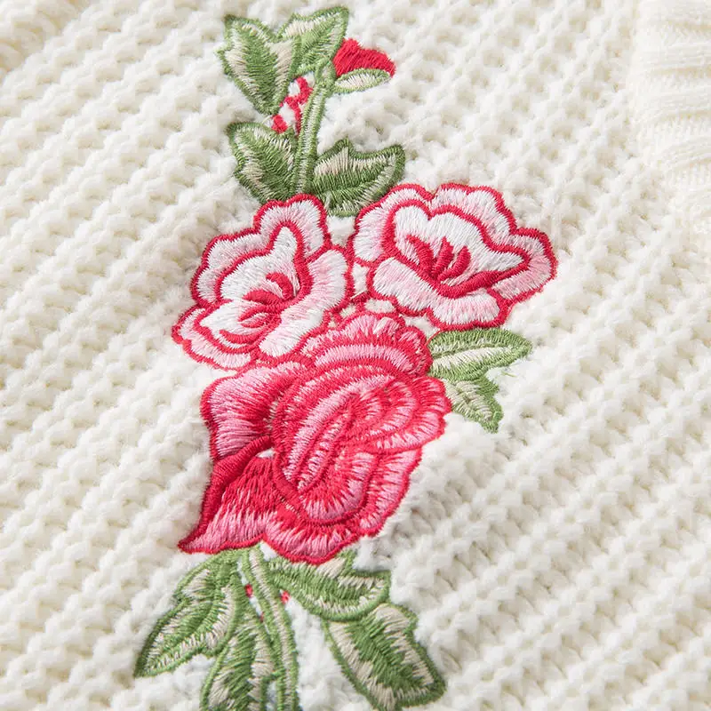 

Fashion Women Pullover Sweaters O Neck Long Sleeve Embroidery Flower Dragonfly Sweaters Knitted Women Tops Pull Femme