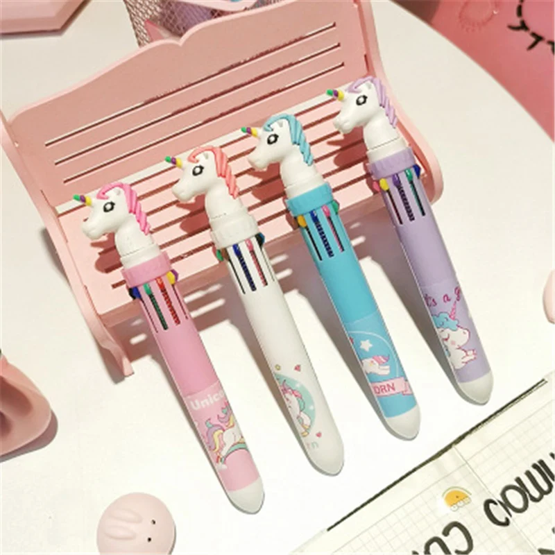 Kawaii 10 цветов цветная шариковая ручка с рисунком единорога милые многоцветные