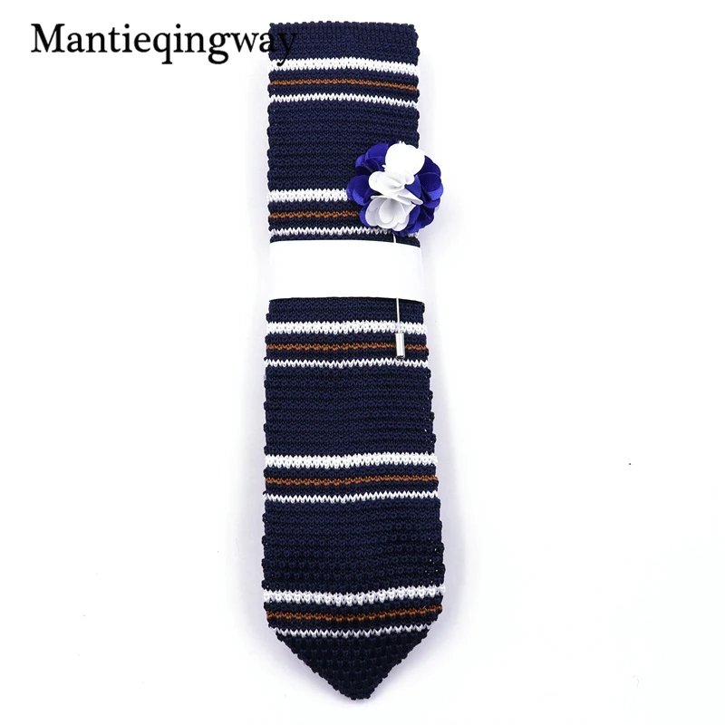 Бренд mantieqingway трикотажные Галстуки+ брошь комплект Вязание Средства ухода за кожей Шеи Галстуки для мужские Gravatas тонкий corbatas Vestidos Бизнес Средства ухода за кожей Шеи Галстук - Цвет: 12
