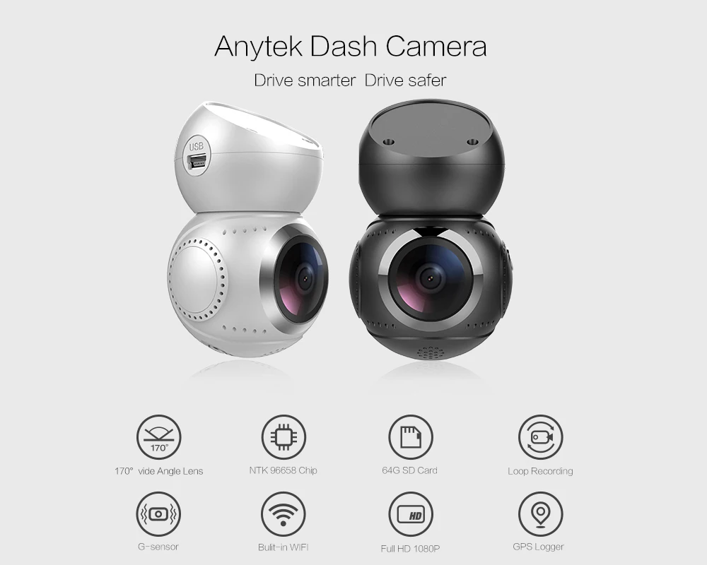 Anytek G21 1080P Full HD NTK96658 WiFi Автомобильный видеорегистратор с объективом 170 градусов с датчиком движения gps Автомобильный видеорегистратор
