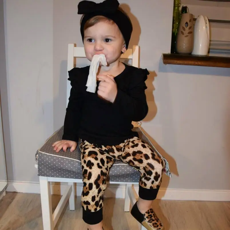 Newborn Infant Baby Girl Leopard Long Sleeve Tops+Pants Outfits Clothes Set fashion cute cotton comfortable July 27 | Детская одежда и