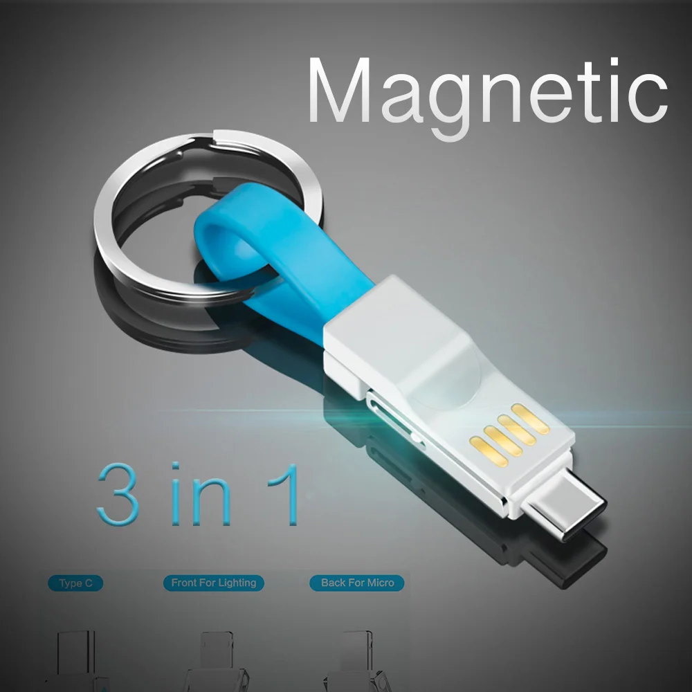 3 в 1 портативный мини брелок USB кабель для передачи данных iPhone 7 8 Micro Type C Быстрая