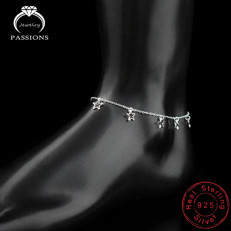 Silver Plated Лидер продаж, полый кулон в виде звезды и сердца, ножной браслет, цепочка, 925 пробы, Серебряная пластина, женские браслеты на ногу, браслет для женщин, ювелирное изделие, подарок - Окраска металла: Silver Plated