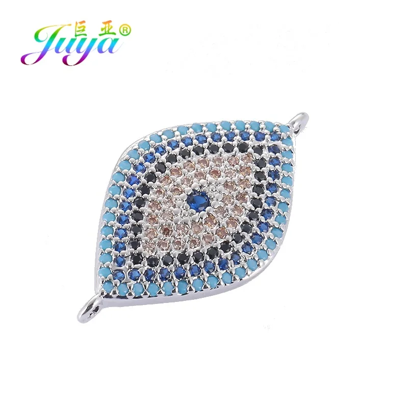 White Gold Juya DIY Красочные Кристаллы Классические Ювелирные компоненты греческий сглаза талисманы Разъем аксессуары для женщин мужчин Изготовление ювелирных изделий - Цвет: White Gold