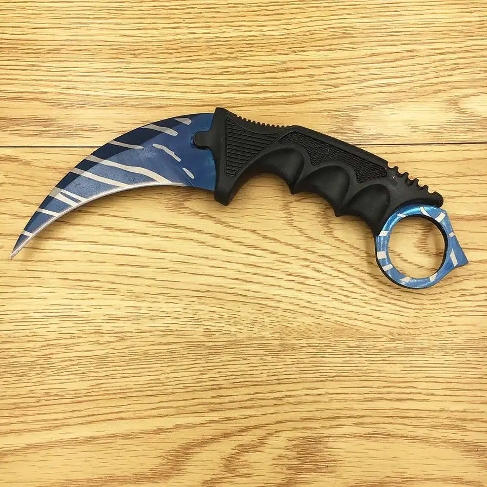 Blue Stripes CS GO коготь счетчика удара Karambit нож шеи с оболочкой золотой зуб тигра настоящая игра нож кемпинг черные полосы цвета - Цвет: Blue Stripes