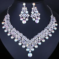 farlena multicolor rhinestones water drop necklace earrings for bride fashion indian wedding jewelry sets