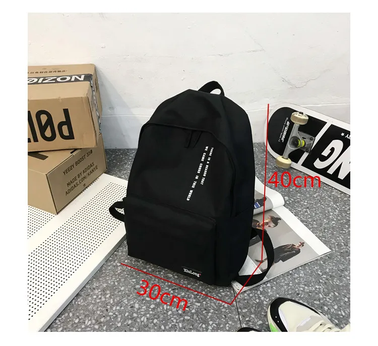 Solid Black Backpack Preppy Style Letters School Bag for Teenage Girls Brand High Quality Nylon Leisure Or Travel Bags Package