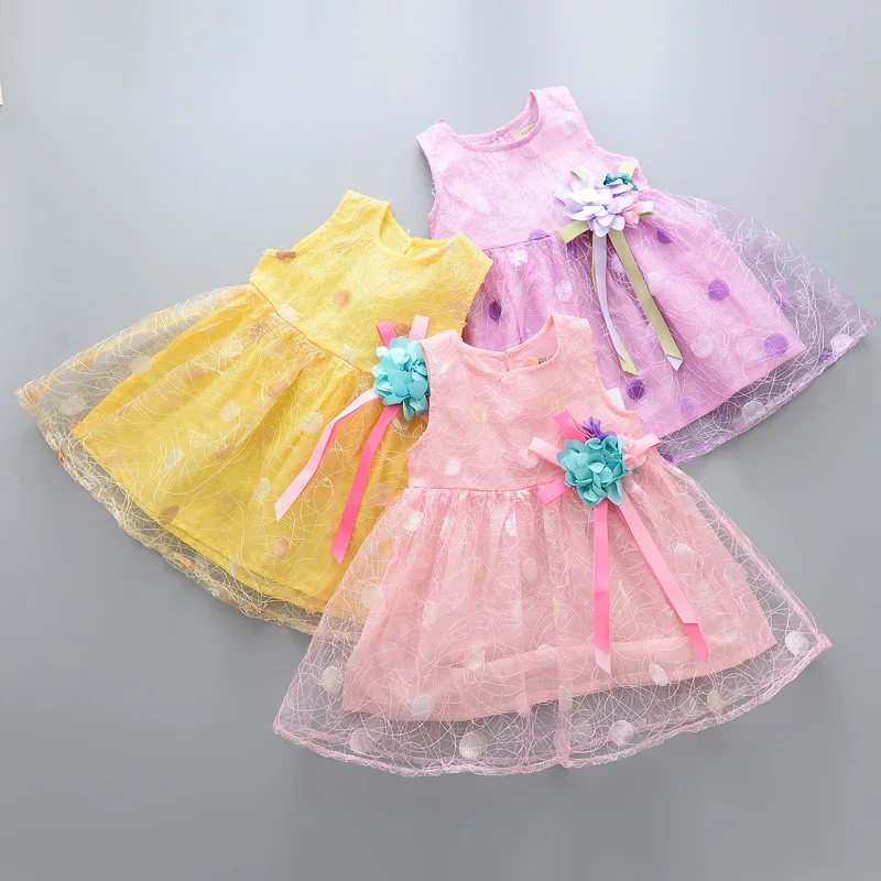 2017 summer girl dress new Princess dresses kids clothing corsage yarn girls clothes sleevelss dot beautiful | Детская одежда и