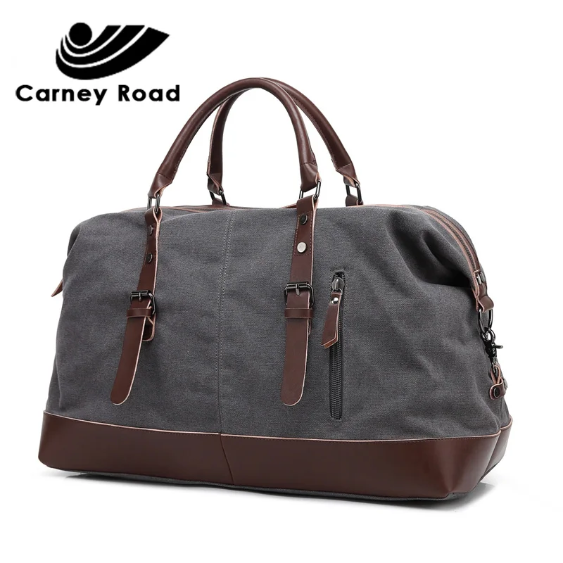 Carney road высокое качество холст кожа для мужчин дорожные сумки Carry on чемодан сумки большой ёмкость выходные сумка ночь - Цвет: Серый