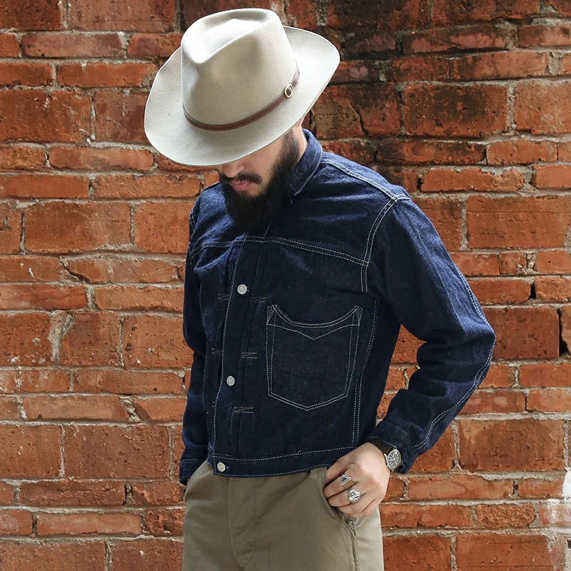 Bronson винтажная 876 Индиго 14,5 oz сырая джинсовая куртка