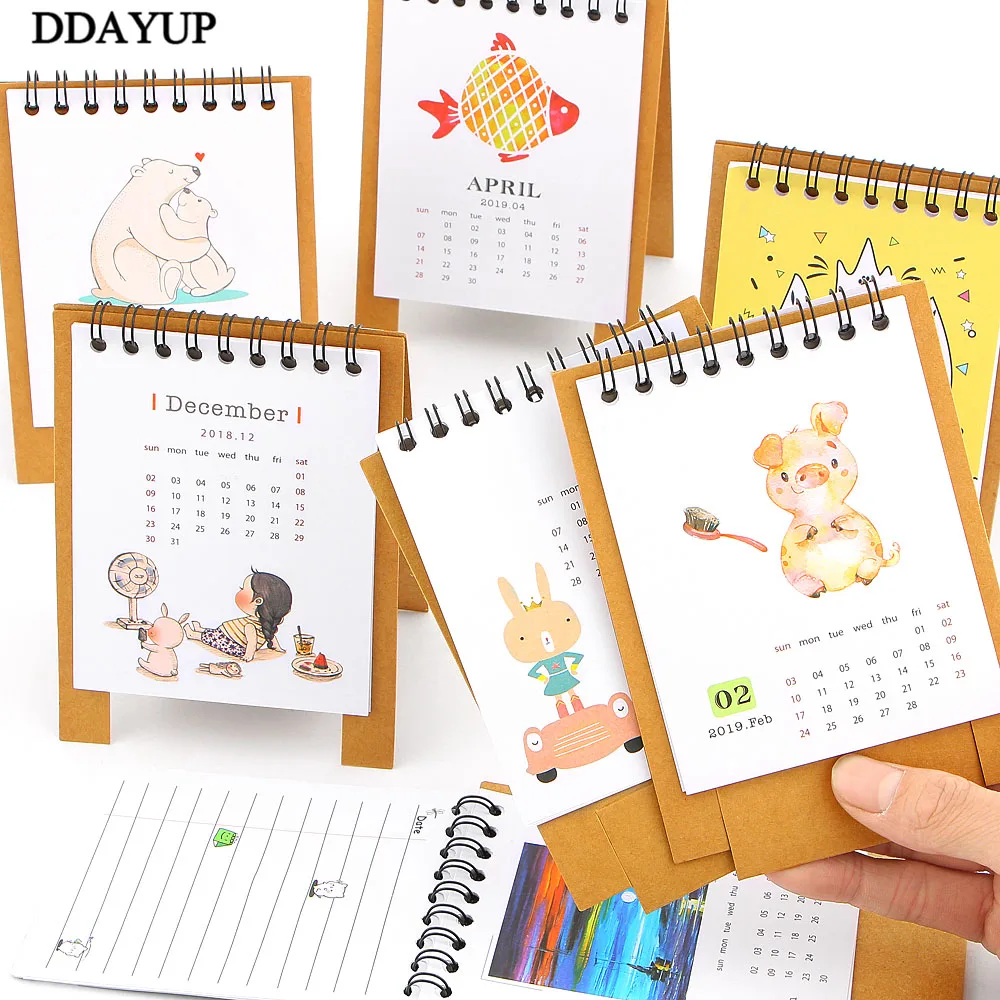 2019 милый каваи мультфильм Календарь с изображением животных из мультфильмов