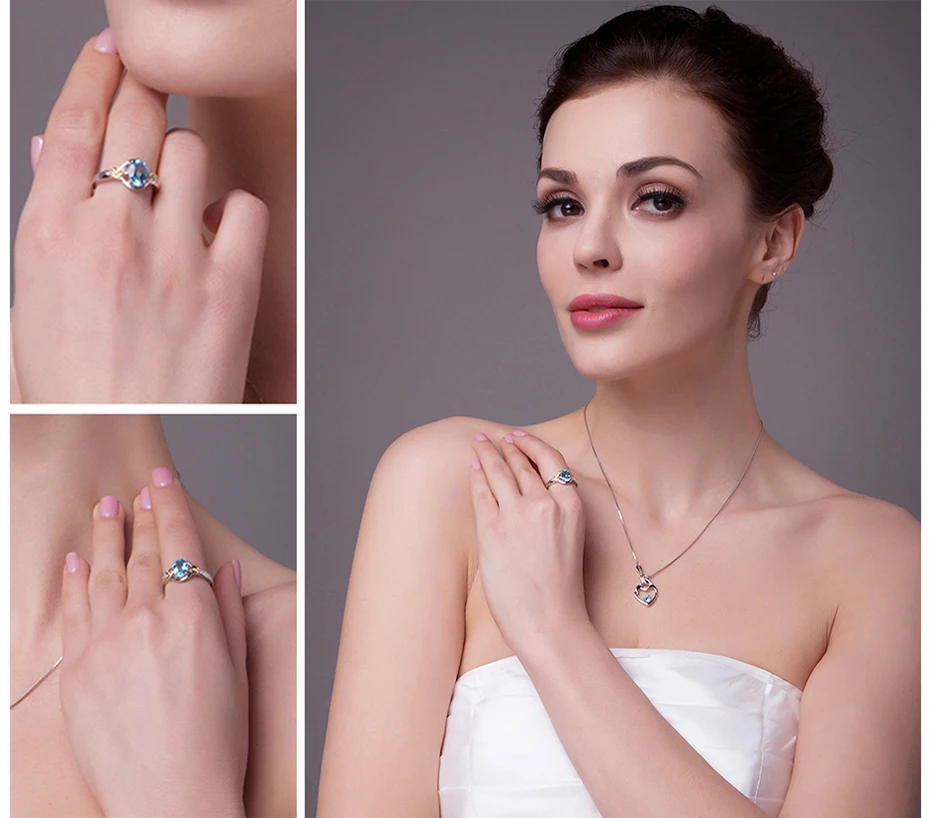 JewelryPalace Любовь Сердце Узел 1.5ct Природный Голубой топаз настоящий бриллиант