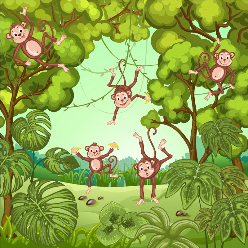 monkeys playing in the jungle Photography Backdrop Photo Background Quality Vinyl Baby Newborn Child | Электроника