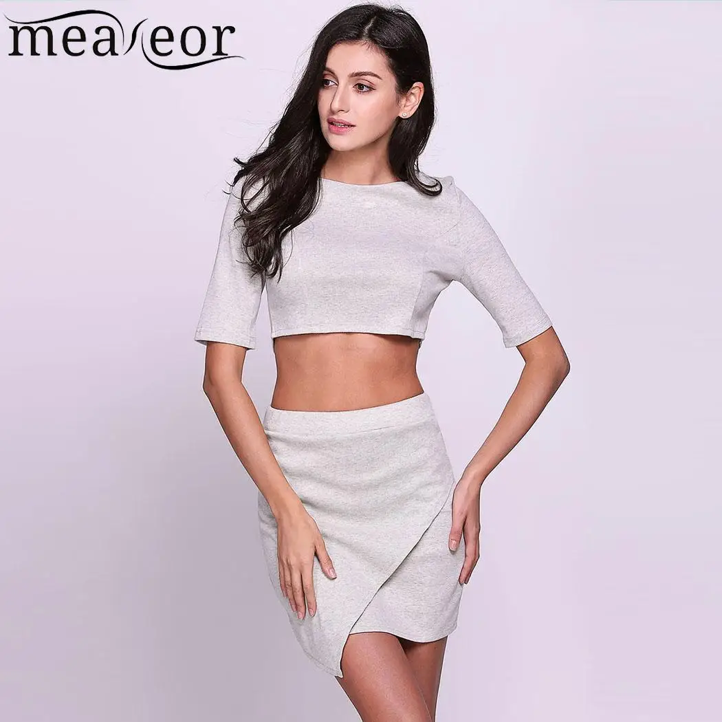 Юбка половины рукав укороченный топ и Обёрточная бумага Bodycon Твердые