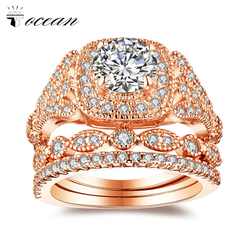 Женские свадебные кольца Tocean розовое золото набор из круглых колец с цирконием AAA