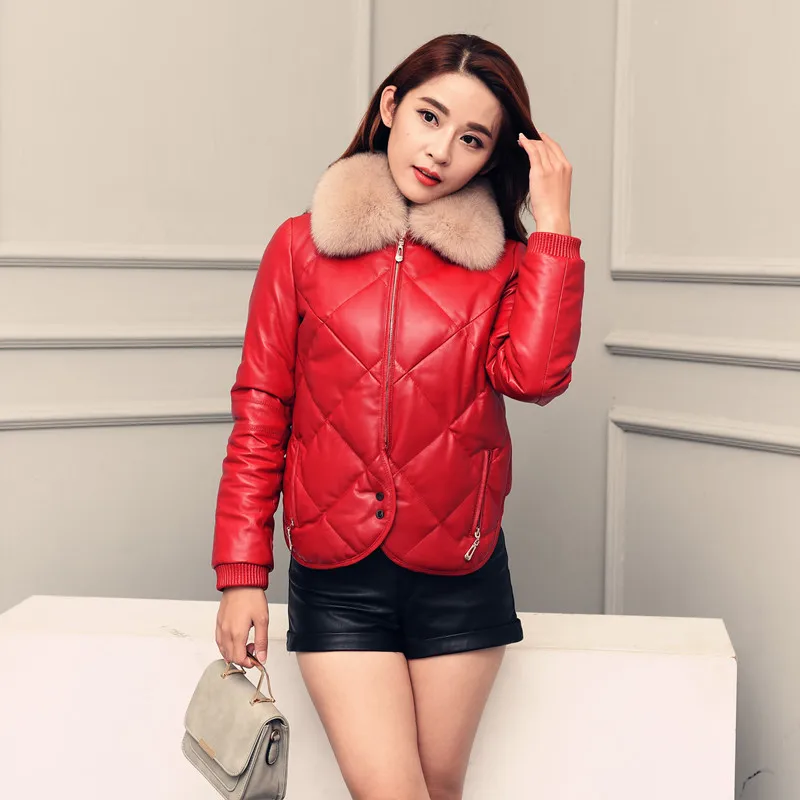 Кожаные Замшевые женские дубленки из натуральной кожи вниз Лисий меховой