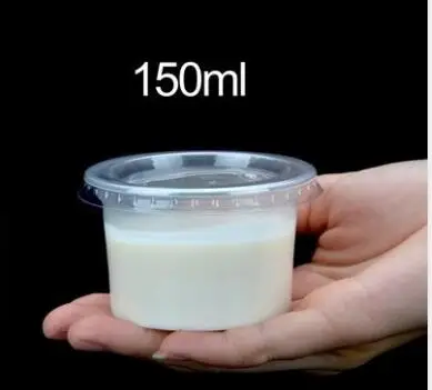 150mL 100 шт прозрачный пластиковый стаканчик одноразовый пудинг чашка с крышкой соус миска Сделай Сам десерт йогурт маленькие стаканчики для домашнего мероприятия вечерние посылка - Цвет: 150mL
