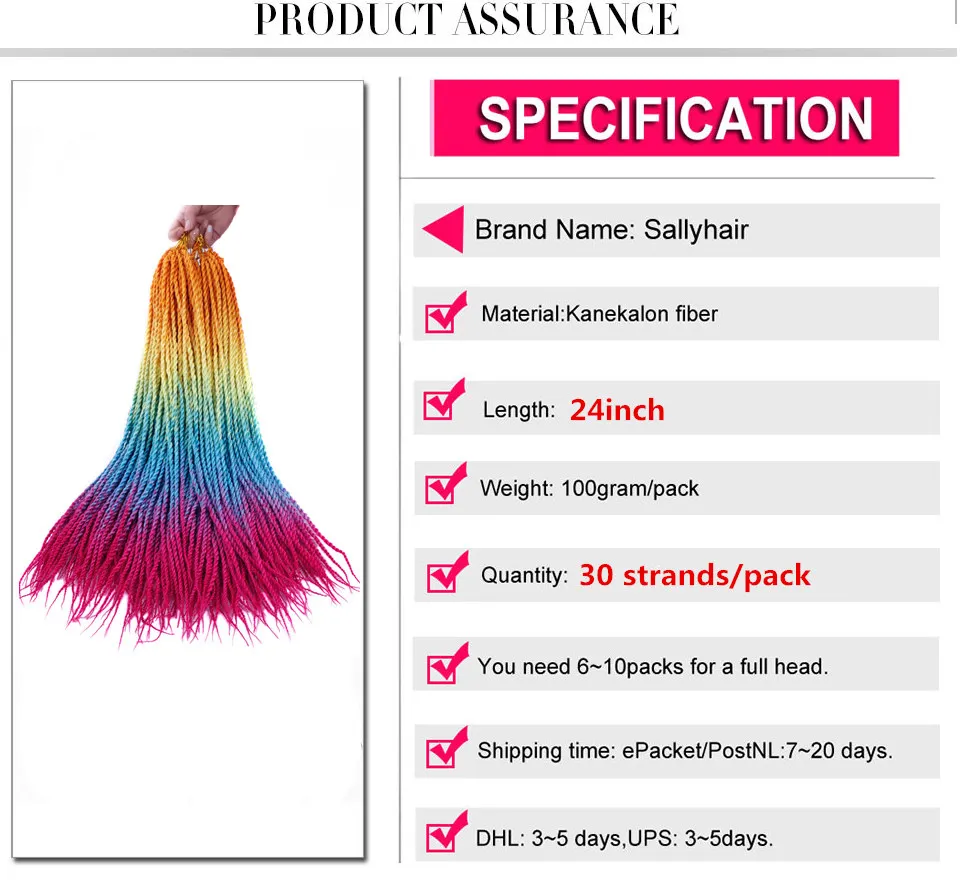 Sallyhair, 24 дюйма, 20 прядей, сенегалы, закрученные, вязанные косички, волосы для наращивания, высокая температура, синтетические, вязанные, плетенные волосы