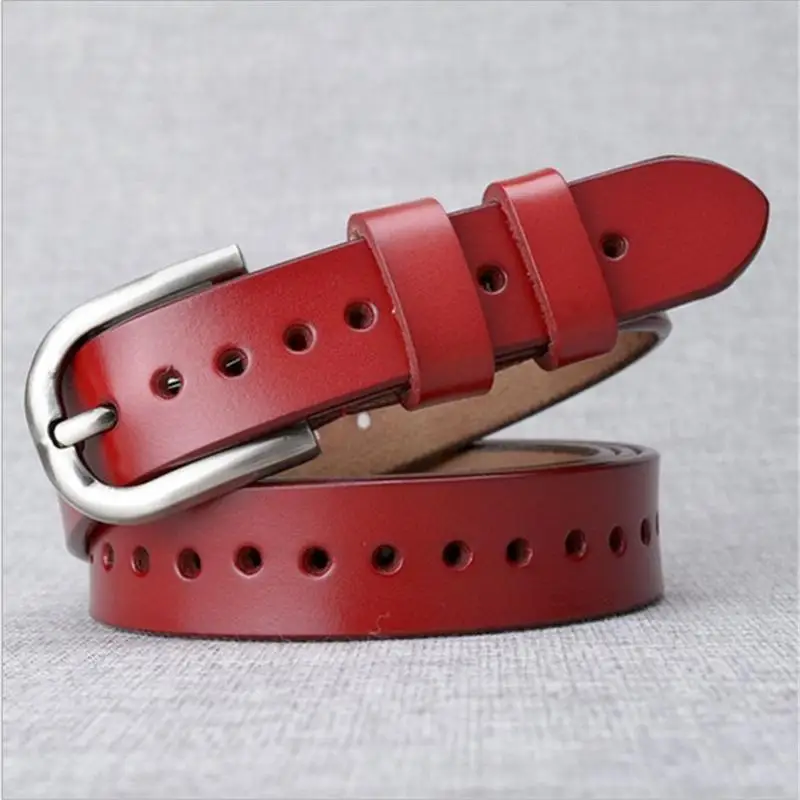 Red SupSindy Leather Belts for Women Pin Buckle vintage Female Waistband luxury black Genuine Leather Women's jeans Belt Top quality - Цвет: Red