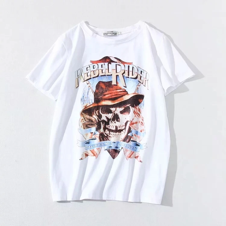 Уличная однотонная хлопковая Футболка с принтом скелета для женщин harajuku camisetas verano mujer plu Размер оверсайз