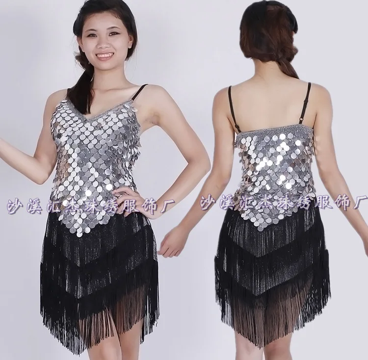 Женское платье для латинских танцев с бахромой и блестками костюм
