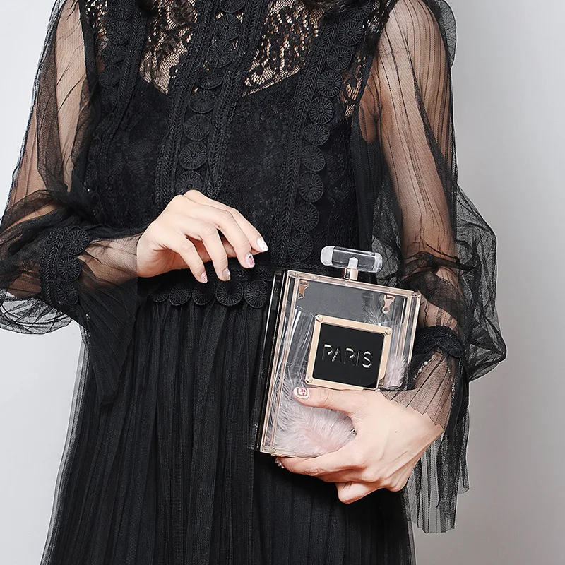 JIULIN dinner personality bag 2019 fashion transparent water bottle single shoulder slant chain acrylic hand tide | Багаж и сумки