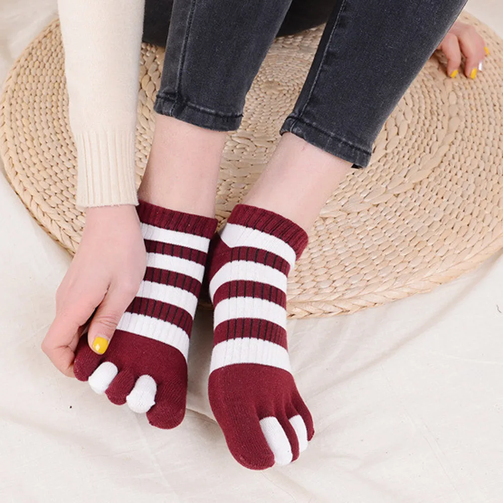 Женские носки; calcetines mujer; женские хлопковые Дышащие носки с принтом для женщин и девочек; Разноцветные хлопковые носки с пятью пальцами; T429