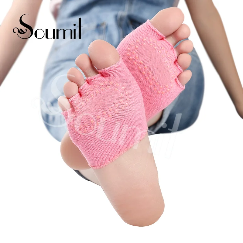Pink Soumit, профессиональные носки для йоги, танцев, для женщин, противоскользящие, хлопковые, с пятью кончиками пальцев, без спинки, балетные, для фитнеса, массажные стельки - Цвет: Pink