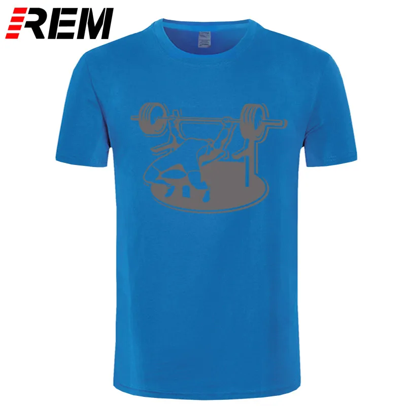 REM новые Брендовые мужские футболки летние хлопковые футболки с коротким рукавом Бодибилдинг скамья пресс штанга футболка размера плюс - Цвет: blue gray