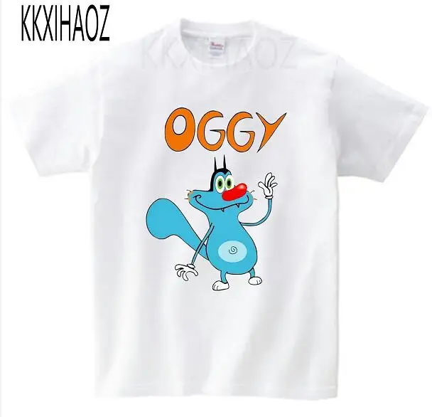Oggy и тараканы Детская футболка с короткими рукавами дышащая футболка из чистого хлопка для мальчиков и девочек летняя детская футболка - Цвет: White childreT-shirt