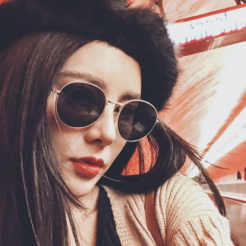 

2019 Fashion Round Black Sunglasses Women Men Brand Designer Luxury Sun Glasses For Women Alloy Mirror Female Oculos De Sol
