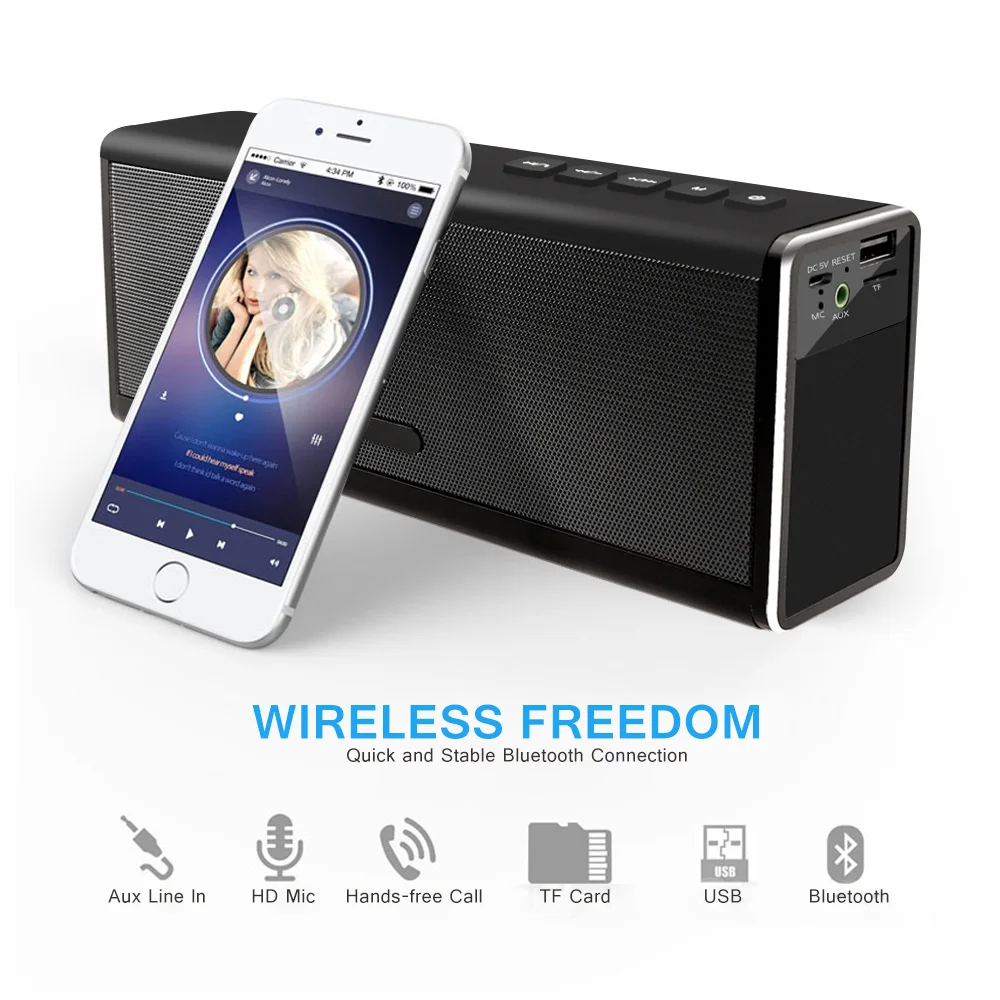 Беспроводная Bluetooth колонка HENZIN 20 вт супер бас HIFI стерео TF карта AUX громкая связь
