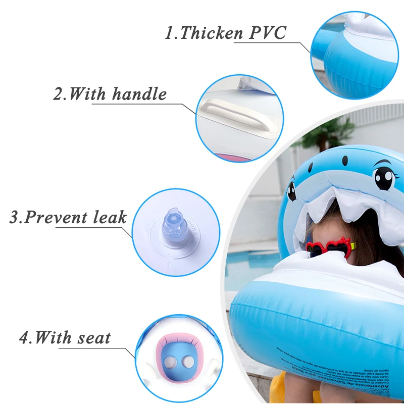 Надувной круг с сиденьем для детей 0 3 лет кольцо плавания акулой детский утолщенный спасательный бассейн