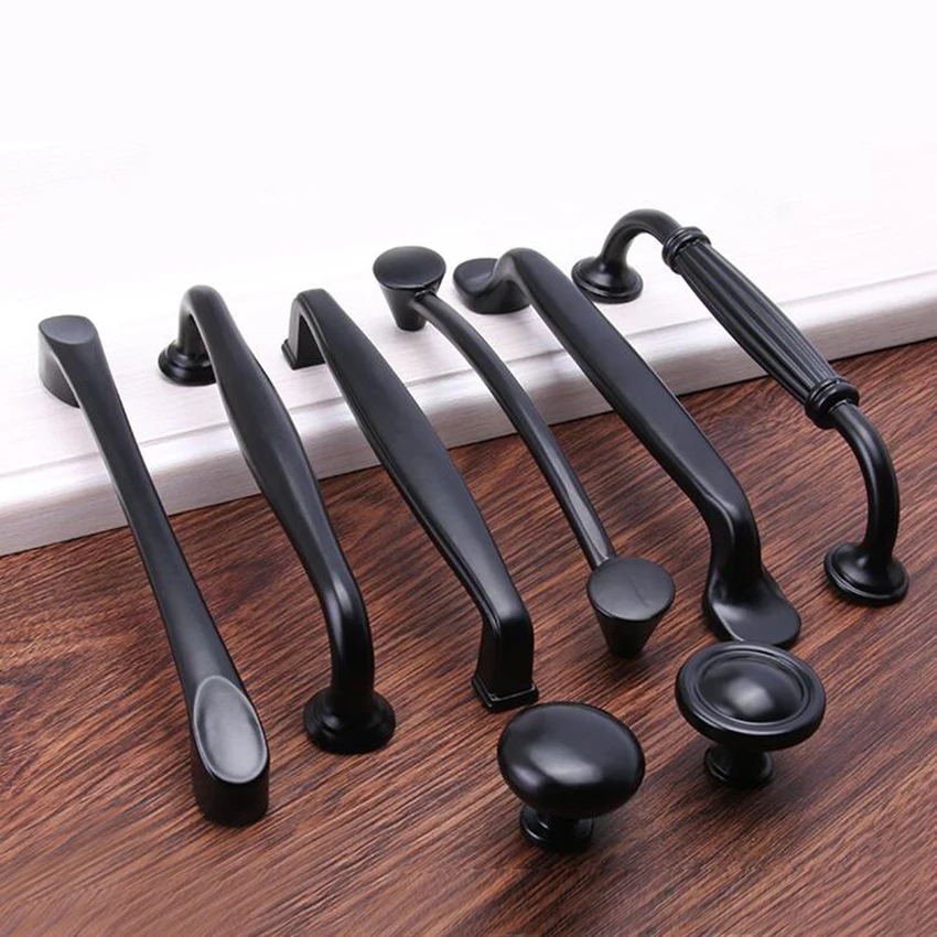 

Aluminum alloy Black Cabinet Handles American style Kitchen Cupboard Door Pulls Drawer Knobs Fashion Furniture Handle Hardware