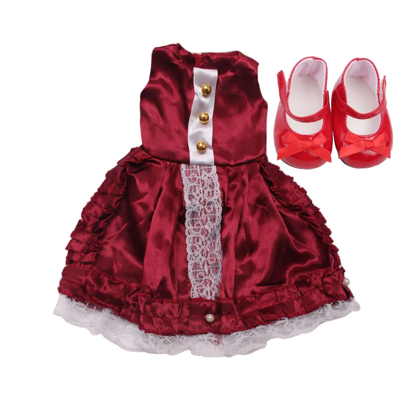Wine red 18 дюймов девушки кукла платье костюм «Единорог» кружевная юбка с обувью Американская Одежда для новорожденных детские игрушки подходит 43 см Детские куклы c179 - Цвет: Wine red