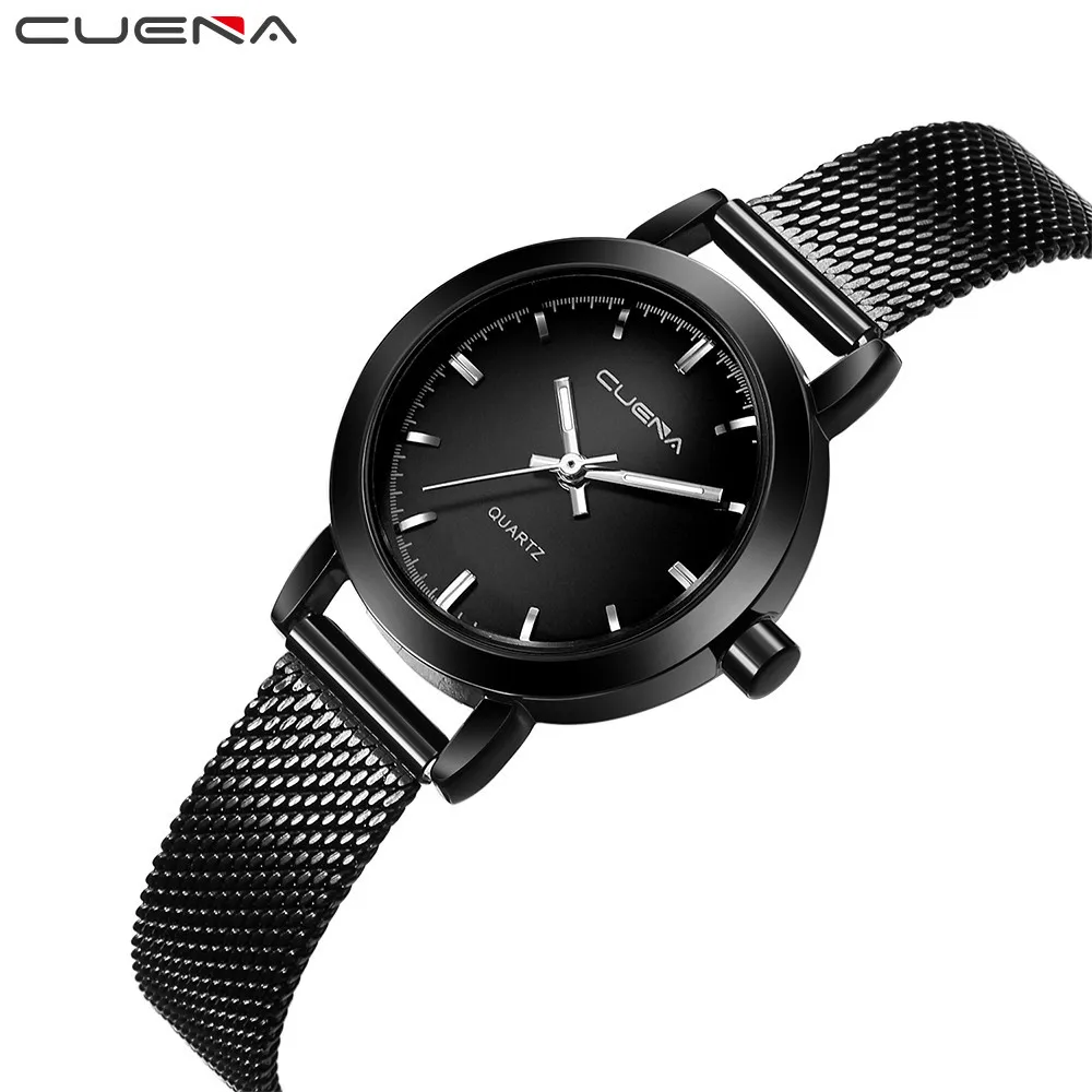 Часы CUENA женские наручные кварцевые повседневные дамские часы с сетчатым