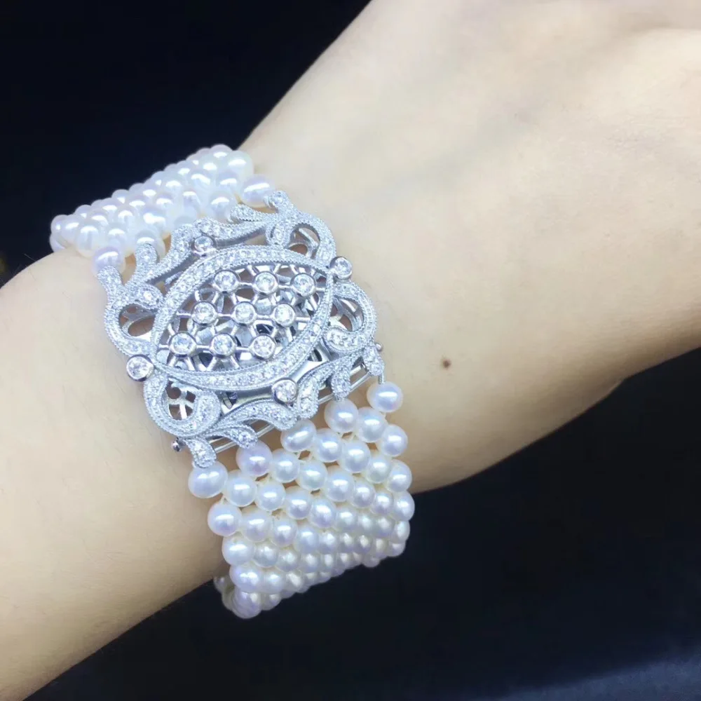 Браслет женский из серебра 925 пробы с натуральным пресноводным жемчугом и