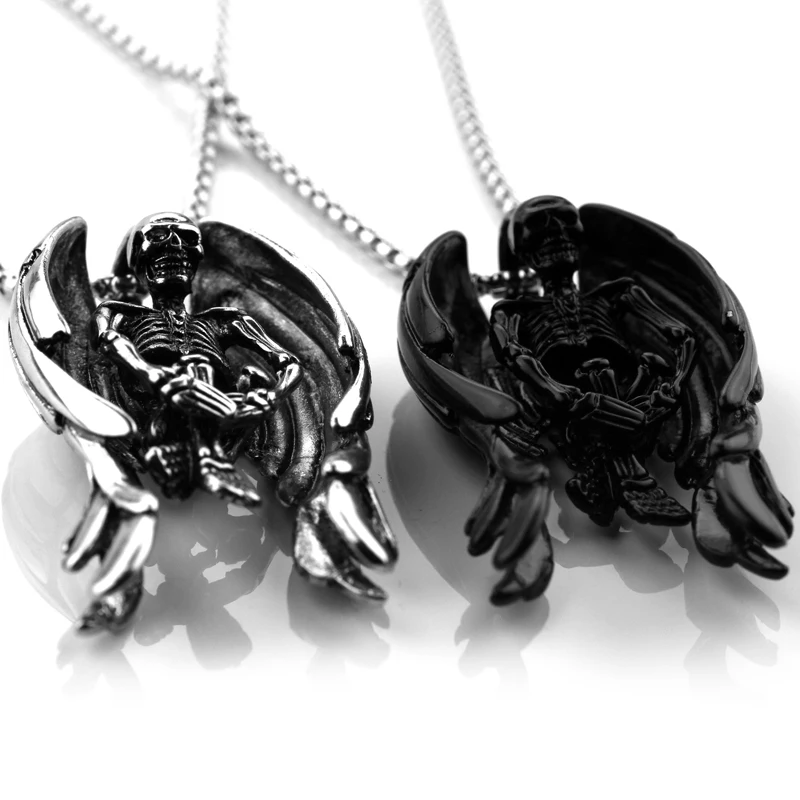 Винтажное ожерелье с черепом и крыльями черные ожерелья цепочкой для мужчин со