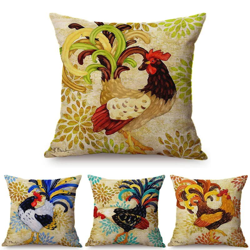 Красочные петух картина маслом Искусство курица пледы наволочка домашний