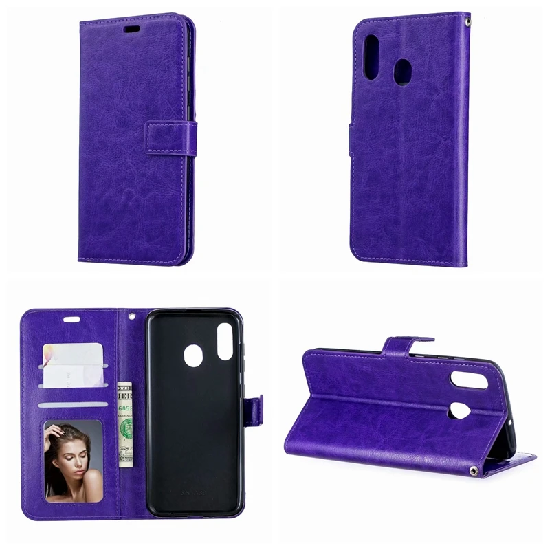Кошелек из кожи для Galaxy M10 M20 A50 A30 A20 A8 2018 чехол с откидной крышкой Crazy Horse + ТПУ