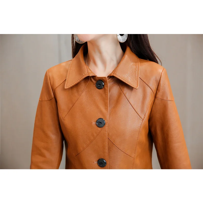 2018 осенне зимняя женская кожаная куртка зимнее длинное черное пальто из