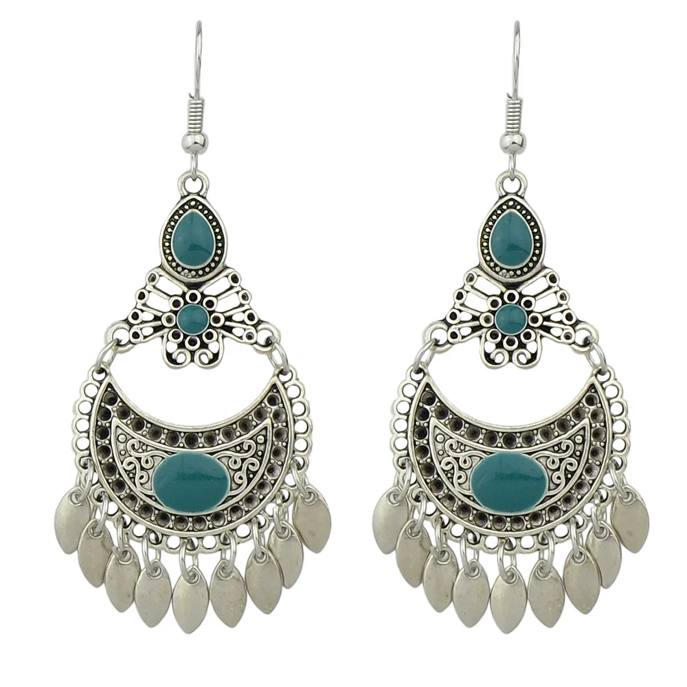 Joywish Винтаж Бохо украшения старинное серебро Цвет Висячие серьги ful эмаль Резные