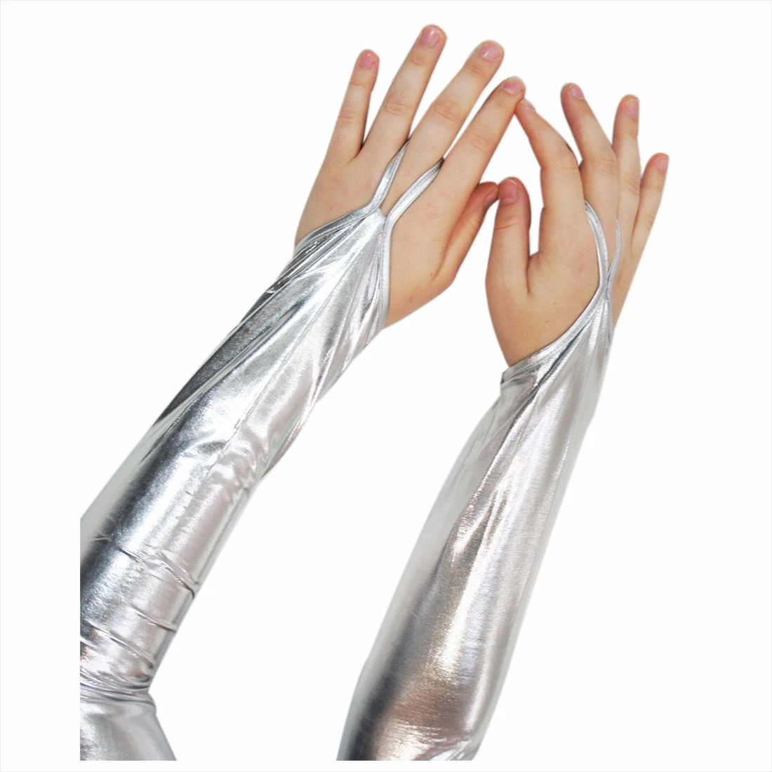 1 пара Glam Arm Warmer Goth Wet Look блестящие металлические перчатки без пальцев Клубная